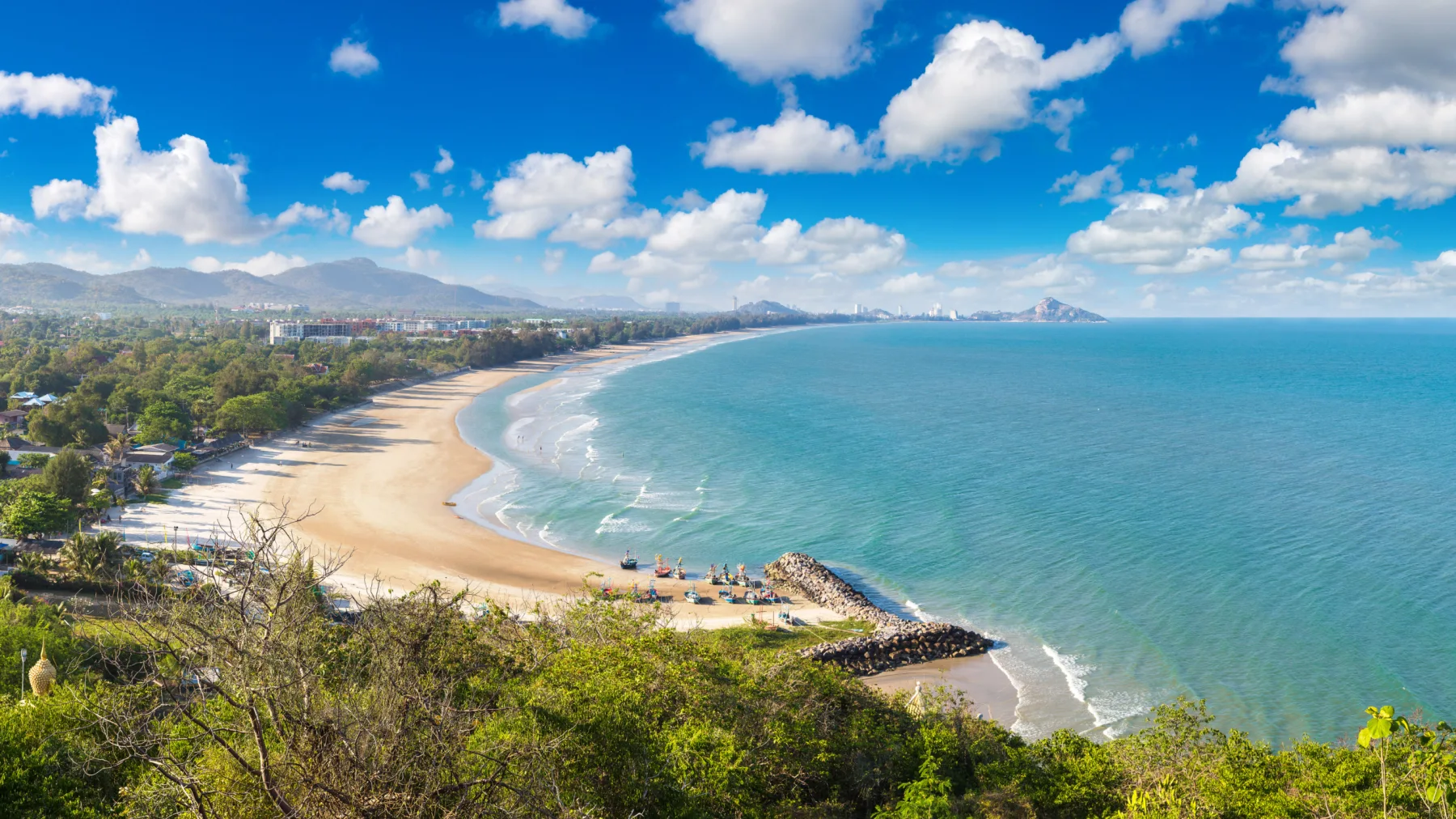 Hua Hin coastline and calm blue sea