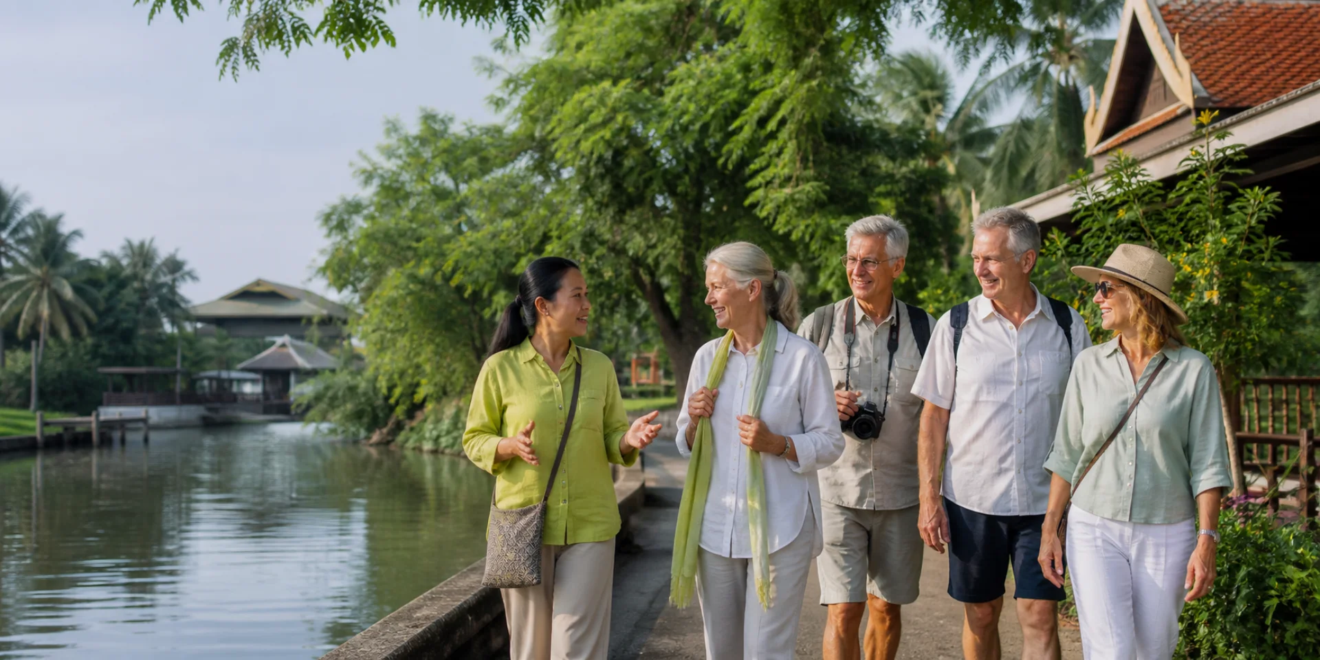 Mature travelers exploring Thailand with a local guide